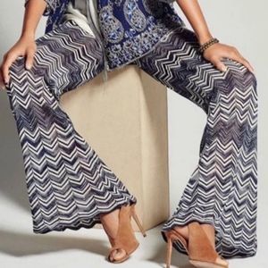 Calypso St. Barth Blue Zig Zag Knit Wide Leg Pants